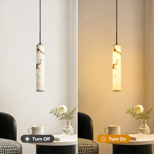 Black Natural Alabaster Long Tube Kitchen Island Pendant Lights (2 Count)