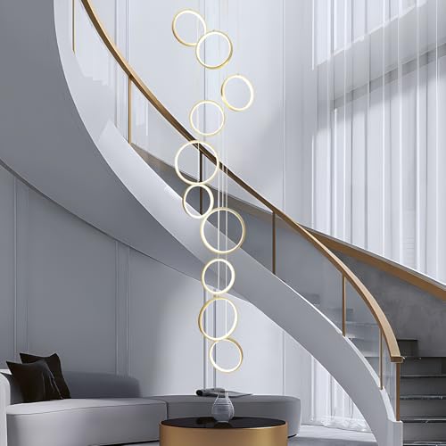 10 Ring Gold LED Chandelier for High Ceilings