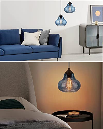8 Inch Pendant Light for Kitchen Island Modern Blue Hand Blown Bubble Glass Pendant Lighting Hanging Light fixtures for Dining Room Bar Bedroom Living Room