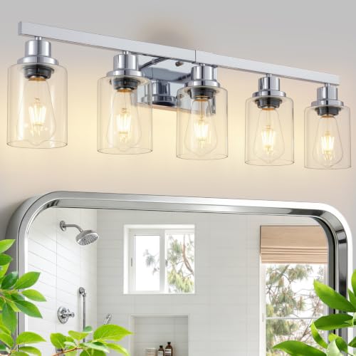 DIKADIA 5 Light Chrome Bathroom Vanity Light Over Mirror 30" Bathroom Light