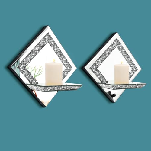 Mirrored Candle Sconces with Acrylic Diamond