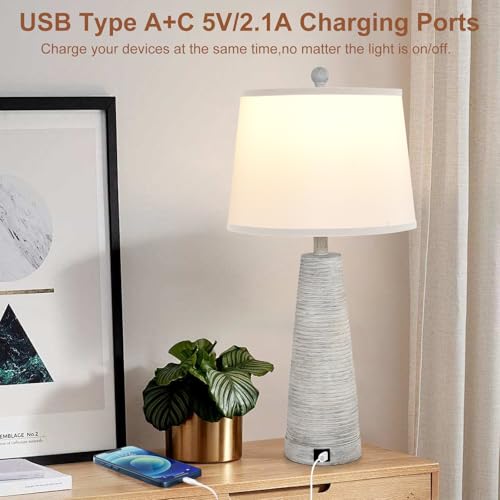 Nightstand Lamp Bedside Lamps Set of 2 Vintage Rustic Farmhouse Table Lamp 3 Way Dimmable Horizontal Stripe Light (2 Count)