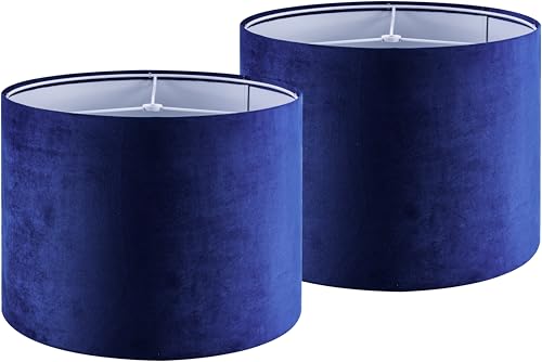 Large Drum Lamp Shades Set of 2 Blue Velvet 16"x16"x10" (2 Count)
