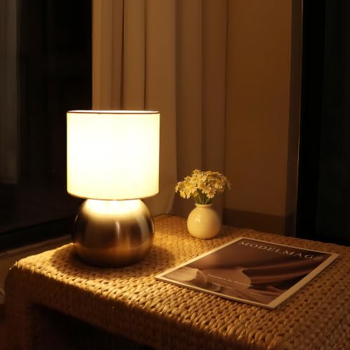 Modern Golden Small Table Lamp with Cotton Linen Shade