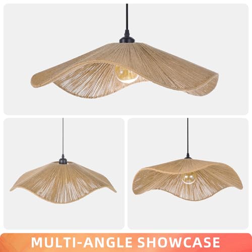 Rustic Farmhouse Chandelier Wicker Pendant Light Woven Ceiling Hanging Lighting for Dining Room Kitchen Hallway Foyer 19.6"