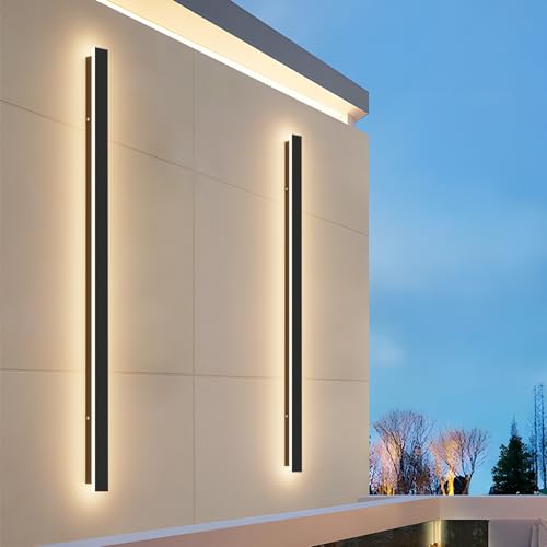 2 Pack 47.2In Long Outdoor LED Wall Lights IP65 Waterproof Black Modern Exterior Light 3000K for Courtyard Patio Porch (2 Count)