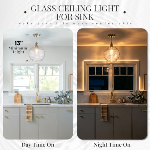 10” Globe Glass Pendant Light Kitchen Island Hanging Light Brushed Nickel