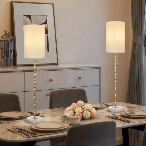 31" Tall Skinny Gold Buffet Lamps Set of 2 with Marble Base for Living Room (2 Count)