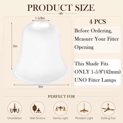 4 Pcs White Frosted Bell Shaped Glass Lamp Shade Replacement (4 Count)