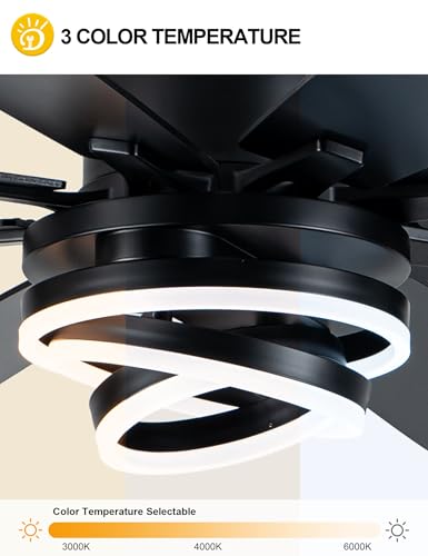 72 Inch Black Modern Ceiling Fans with Lights