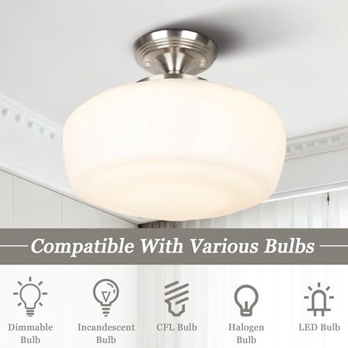 Large Schoolhouse Style Semi Flush Mount Ceiling Light Fixture