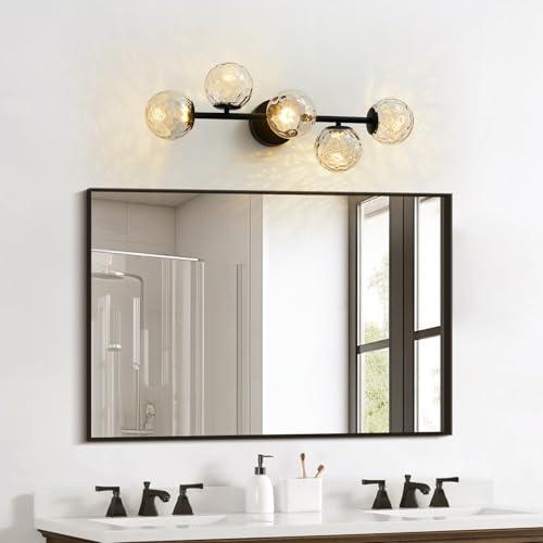 Black 5 Light LED Modern Hammered Glass Globe Bathroom Vanity Light