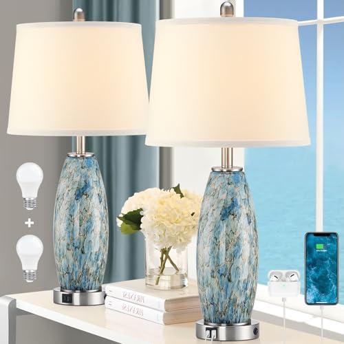 29" Tall Coastal Glass Table Lamps Set of 2 for Bedroom Living Room (2 Count)