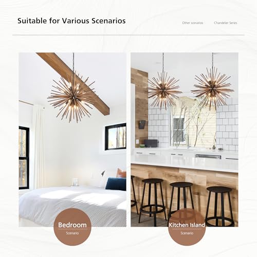 31.3" Farmhouse Sputnik Chandelier for Dining Room Rustic Handmade Natural Wood 16