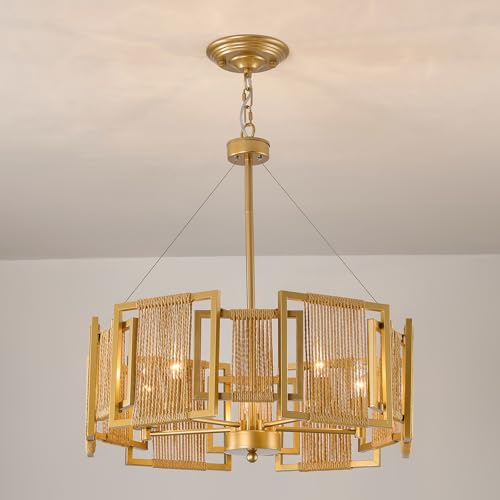 4 Light Boho Rattan Chandelier Light Fixture