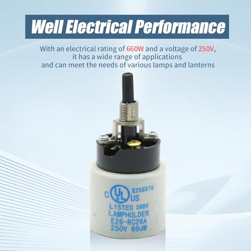 E26 E27 Rotary Lamp Switch Replacement with Socket Holder 660W 250V