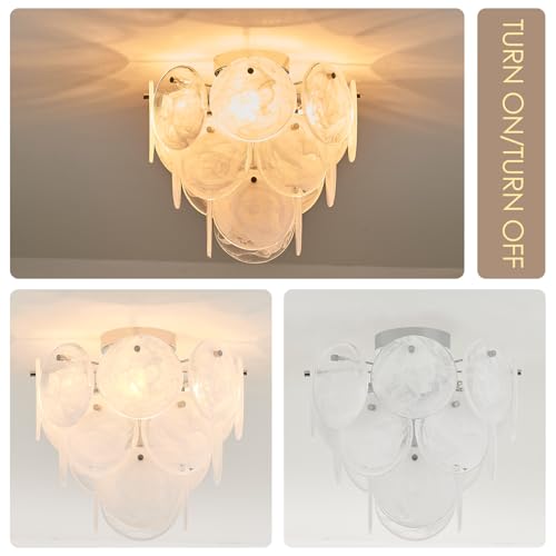 Modern Flush Mount Glass Ceiling Light Chrome Finish