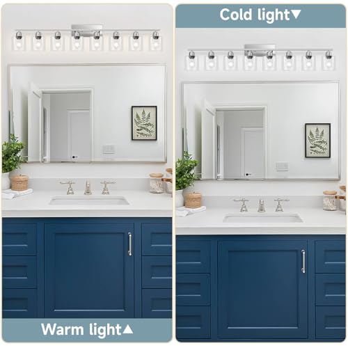 Modern Brushed Nickel 8 Light Bathroom Light Fixtures