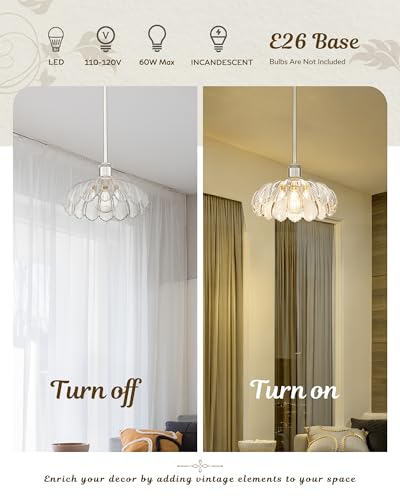 Classic Brushed Nickel Flower Glass Pendant Light