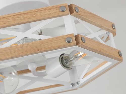 3 Light Modern Farmhouse Wood Flush Mount Ceiling Light Fixture 14.5 inch Vintage Natural Wood and Metal Cage Semi Flush Mount Ceiling Light for Hallway Entry Bedroom Farmhouse