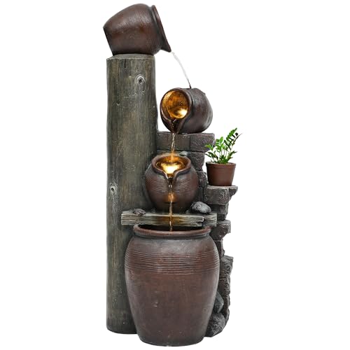 AUTODAYA 40" H Oversized Pitchers Outdoor Fountain with Warm LED Lights