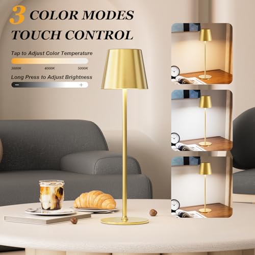 Cordless Table Lamp Rechargeable Gold (2 Count)