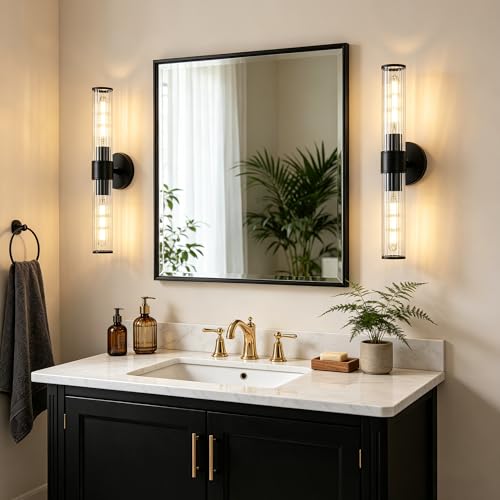 Hardwired Black Vanity Light Threaded Glass Wall Sconce 2 Pack (2 Count)