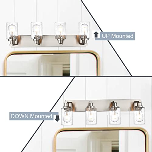 Modern Glass Bathroom Wall Light Fixtures in Brushed Nickel