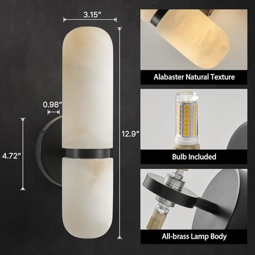 Natural Alabaster Brass Wall Sconce