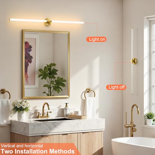 Gold Wall Sconces Set of 2 Hardwired LED Vanity Light 47"