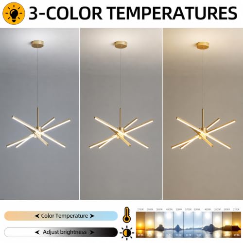 Gold 27 inches Modern Sputnik Chandelier 50W LED Chandeliers