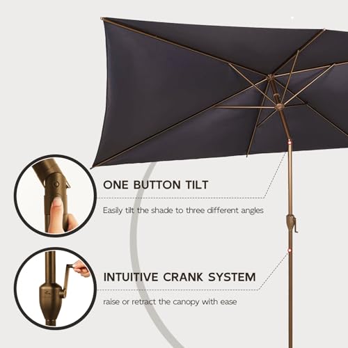 6.5FT Outdoor Patio Umbrella Outdoor Table Umbrella with Crank Market Umbrella 6 Sturdy Ribs UV Protection Waterproof and Push Button Tilt for Garden Deck Backyard Pool
