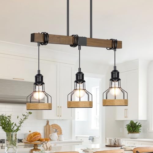 3 Light Island Light for Kitchen Over Table Chandelier Rustic