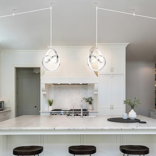 Modern LED Pendant Light Fixtures Pendant Lights Kitchen Island Lighting Adjustable Height Chrome Hanging Lamp for Dining Room Bedroom Living Room