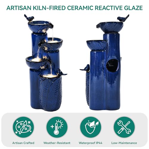 34" H Ceramic Outdoor Water Fountain with LED Lights