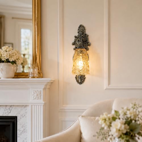 Rustic Antique Gothic Glass Wall Sconce for Bedroom
