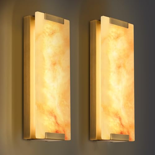 14.2 in Brass Alabaster Wall Sconces (2 Count)