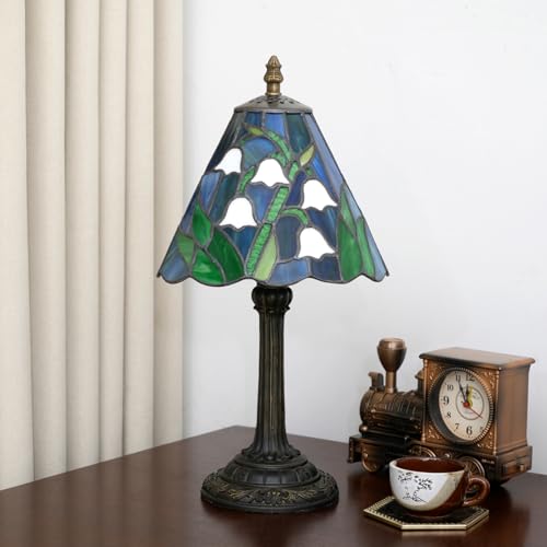 Tiffany Style Stained Glass Table Lamp Lily of The Valley Small Table Lamp Bedroom Bedside Lamp Living Room Dining Room Office Decoration Desk Lamp Home Decoration Creative Gift Scene Props