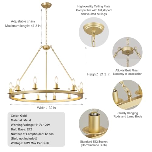 Gold Wagon Wheel Chandelier 32