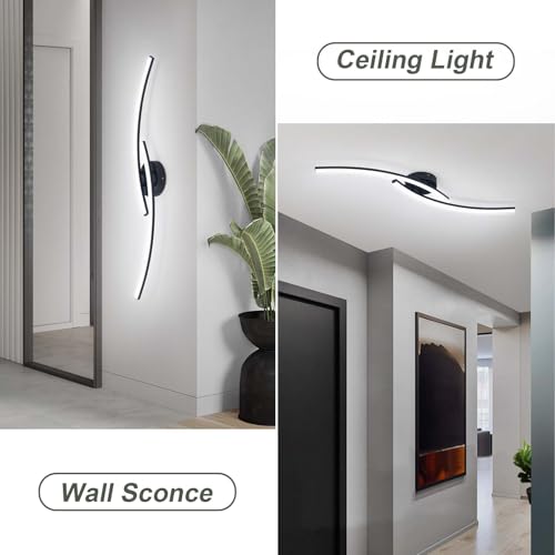 Modern LED Ceiling Light 22W Black Linear Ceiling Lights Fixture 6000K Aluminum 31.4Inch Long Flush Mount Ceiling Light Fixture Lamp for Bedroom Hallway Kitchen Bathroom (2 Count)