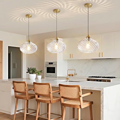 11in Gold Pendant Lights Kitchen Island with Clear Glass Shade 2Pack