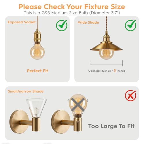 Dimmable Edison Bulb E26 Vintage Round LED Light LowLumen Amber G95