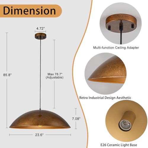 Vintage Antique Brass Dome Pendant Light