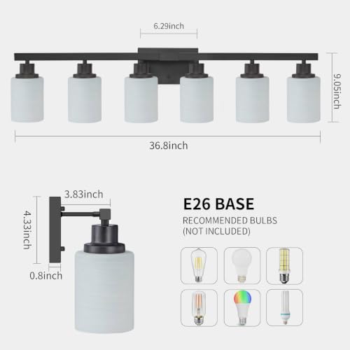 6 Light Black Vanity Lights 36.8in Bathroom Vanity Light for Mirror