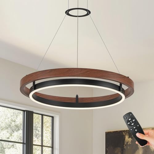Modern LED Chandelier Circular Farmhouse Red Walnut Color