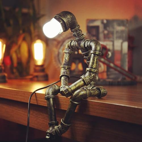 Creative Iron Robot Table Lamp Retro Robot Water Pipe Table lamp Bar Restaurant Cafe Steampunk Decoration