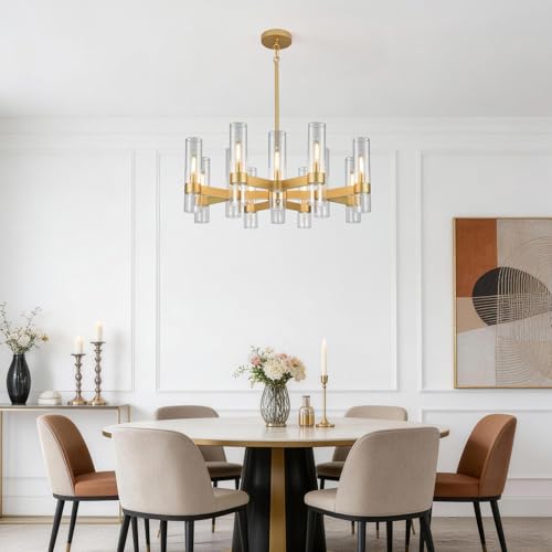 12 Light Large Gold Farmhouse Chandeliers for Dining Room Light Fixture 34"