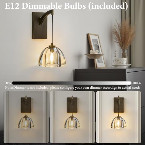 Crystal Brass Dome Wall Sconce