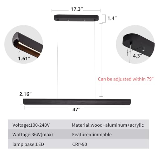 47inch Wood LED Linear Pendant Light