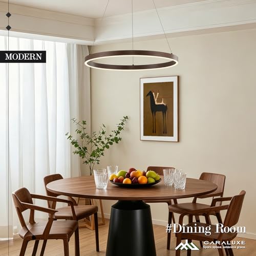 LED Ring Chandelier Walnut Wood Chandeliers 24in Dimmable